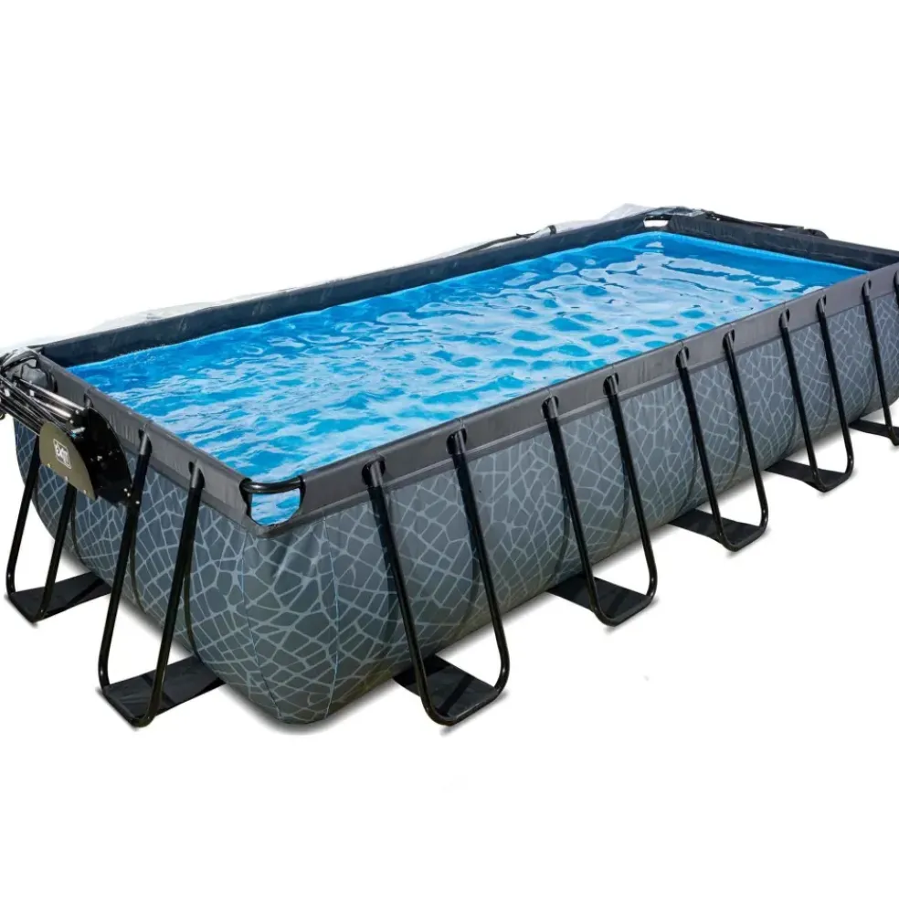 Piscine grise 540x250x100 cm avec dôme et pompe filtrante sable EXIT