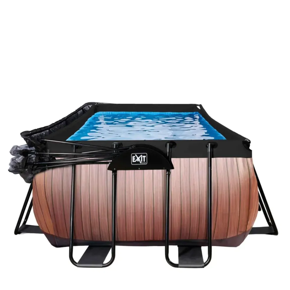 Piscine grise 400x200x122 cm avec dôme et pompe filtrante sable EXIT
