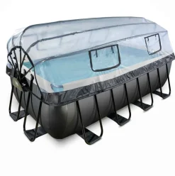 Piscine grise 400x200x122 cm avec dôme et pompe filtrante sable EXIT