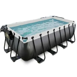 Piscine grise 400x200x122 cm avec dôme et pompe filtrante sable EXIT