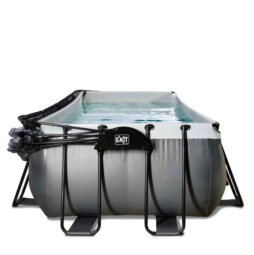 Piscine grise 400x200x122 cm avec dôme et pompe filtrante sable EXIT