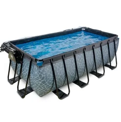 Piscine grise 400x200x122 cm avec dôme et pompe filtrante sable EXIT