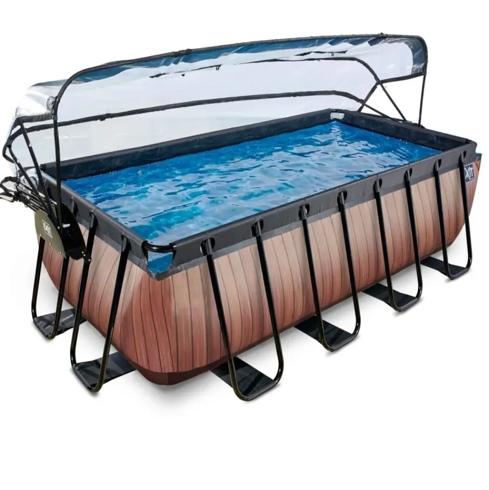 Piscine grise 400x200x122 cm avec dôme et pompe filtrante sable EXIT