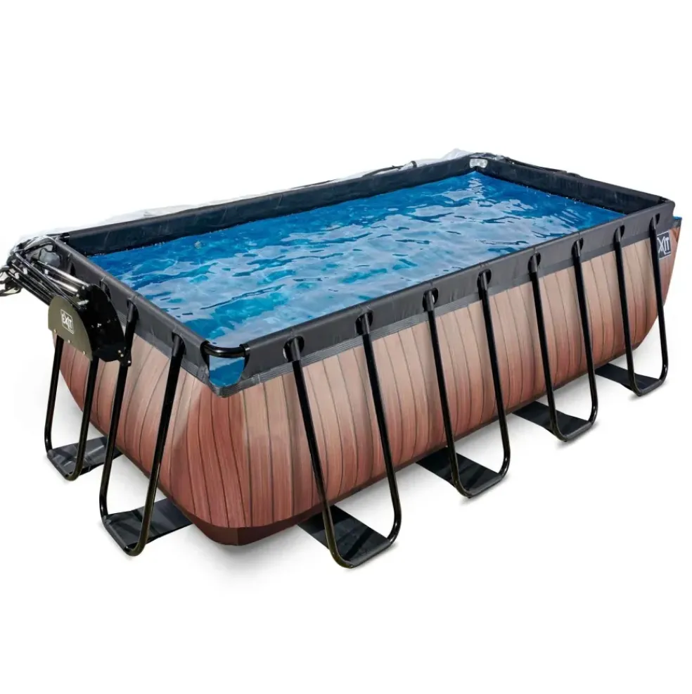 Piscine grise 400x200x122 cm avec dôme et pompe filtrante sable EXIT