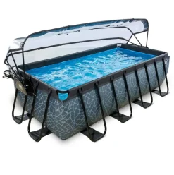 Piscine grise 400x200x100cm avec dôme et pompe filtrante sable EXIT