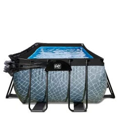 Piscine grise 400x200x100cm avec dôme et pompe filtrante sable EXIT