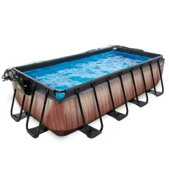 Piscine grise 400x200x100cm avec dôme et pompe filtrante sable EXIT