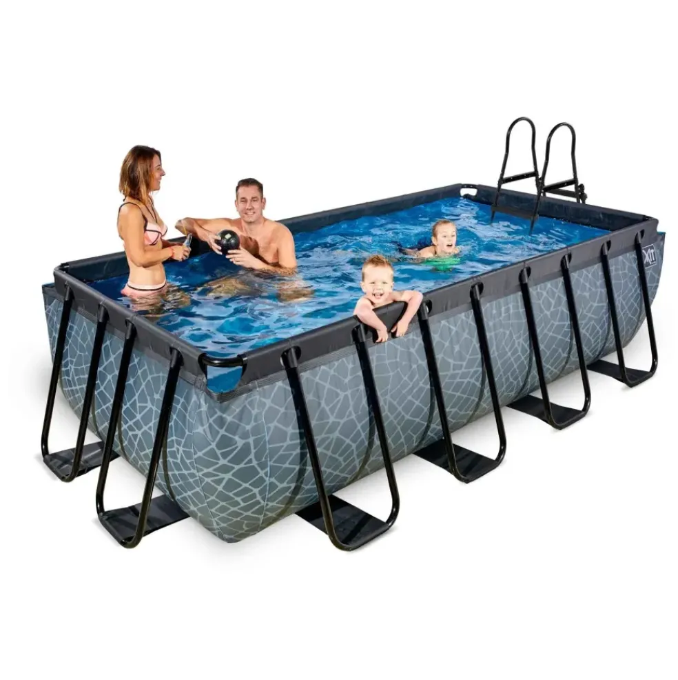 Piscine hors sol grise 400x200x100 cm avec pompe filtrante dable EXIT