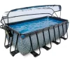 Piscine hors sol grise 400x200x122cm + dôme, pompe à chaleur EXIT