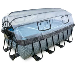 Piscine hors sol grise 400x200x122cm + dôme, pompe à chaleur EXIT