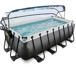 Piscine hors sol grise 400x200x122cm + dôme, pompe à chaleur EXIT