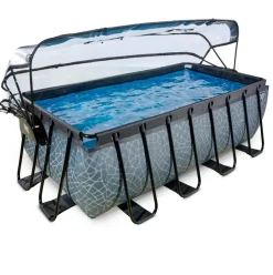 Piscine hors sol grise 400x200x122cm + dôme, pompe à chaleur EXIT