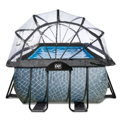 Piscine hors sol grise 400x200x122cm + dôme, pompe à chaleur EXIT