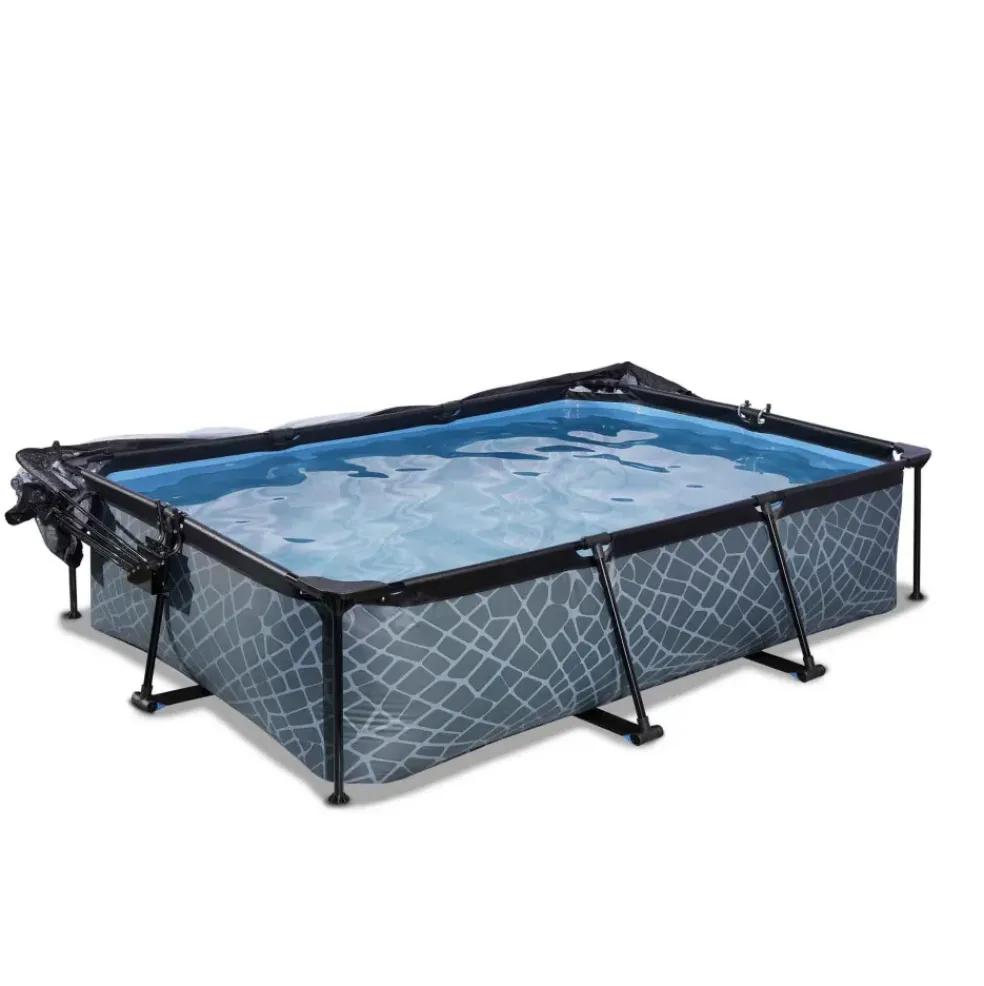 Piscine hors sol grise 300x200x65 cm + dôme et pompe filtrante EXIT