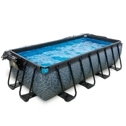 Piscine hors sol grise 400x200x100cm + dôme, pompe à chaleur EXIT
