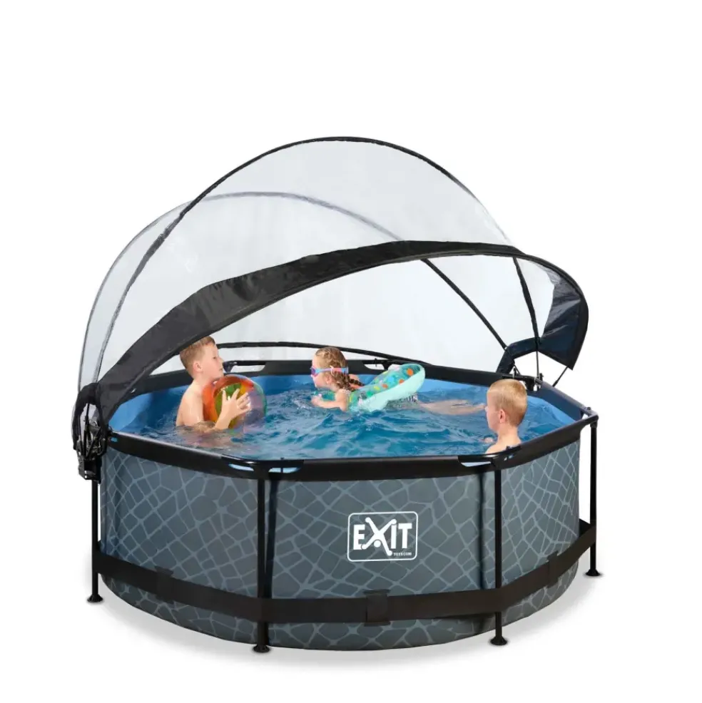 Piscine hors sol ronde grise 244x76cm + dôme et pompe filtrante EXIT