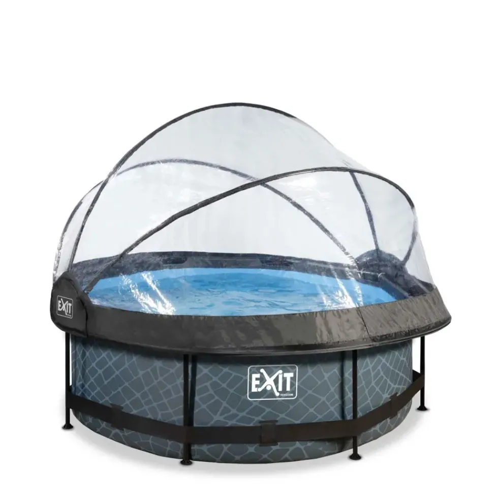 Piscine hors sol ronde grise 244x76cm + dôme et pompe filtrante EXIT