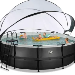 Piscine hors sol ronde grise 450x122cm + dôme et pompe à chaleur EXIT