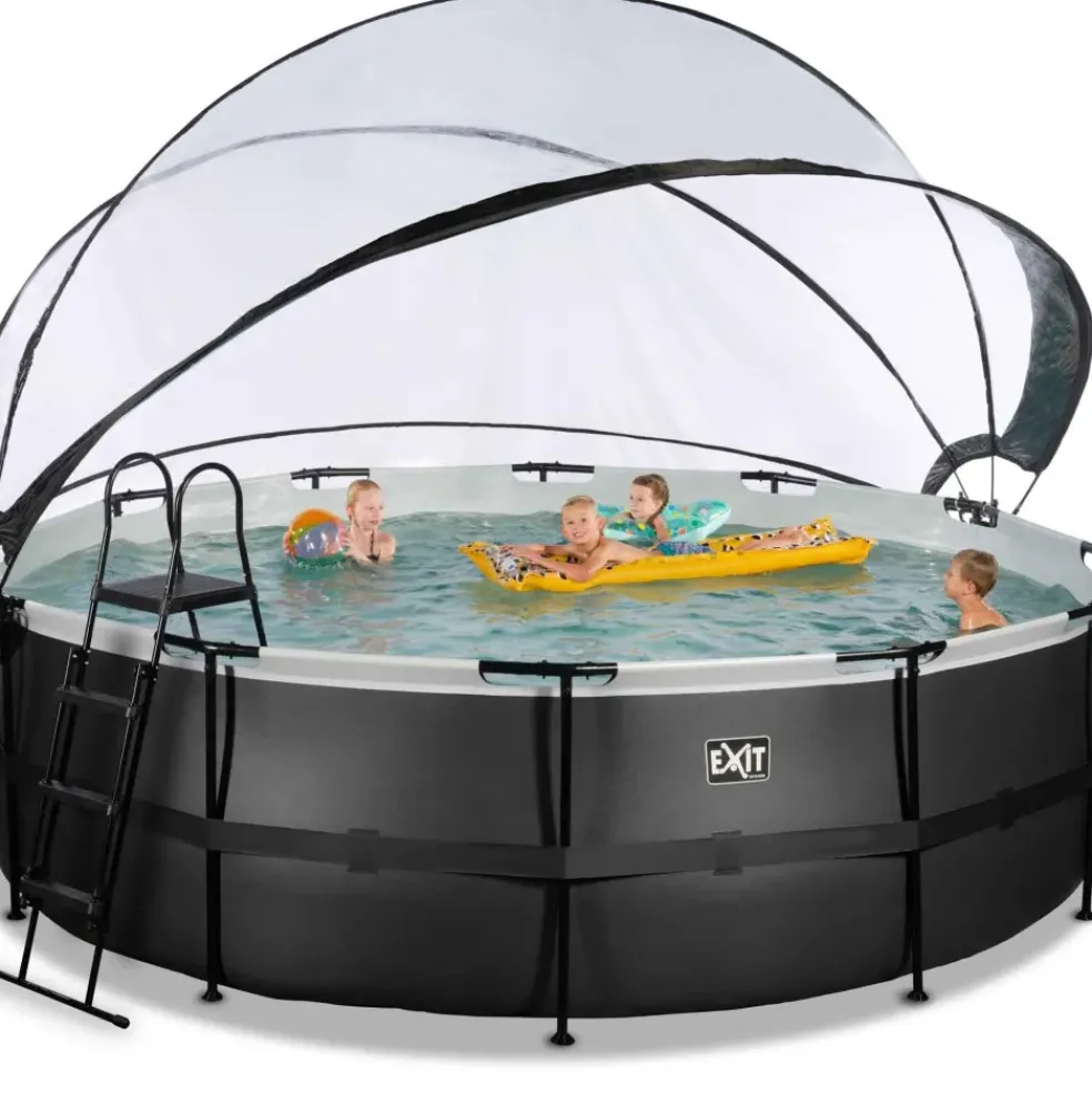 Piscine hors sol ronde grise 450x122cm + dôme et pompe à chaleur EXIT