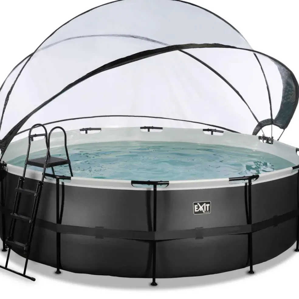 Piscine hors sol ronde grise 450x122cm + dôme et pompe à chaleur EXIT
