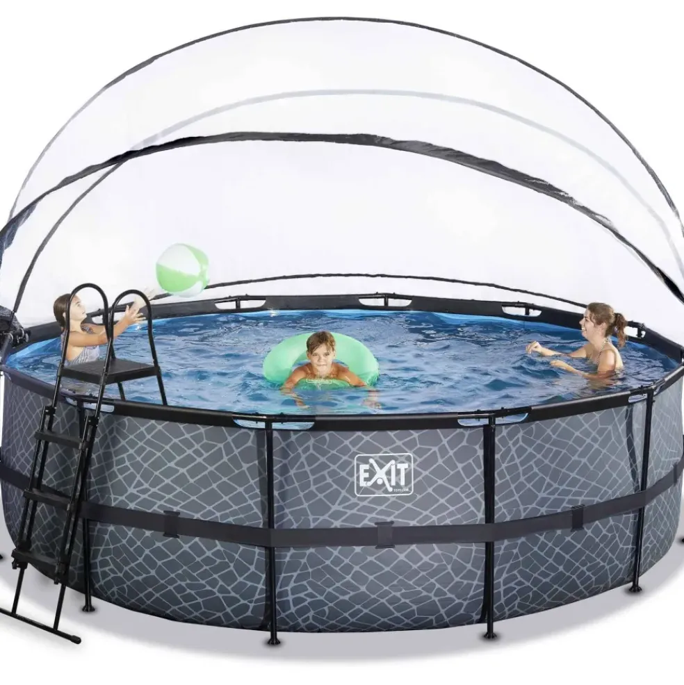 Piscine hors sol ronde grise 450x122cm + dôme et pompe à chaleur EXIT