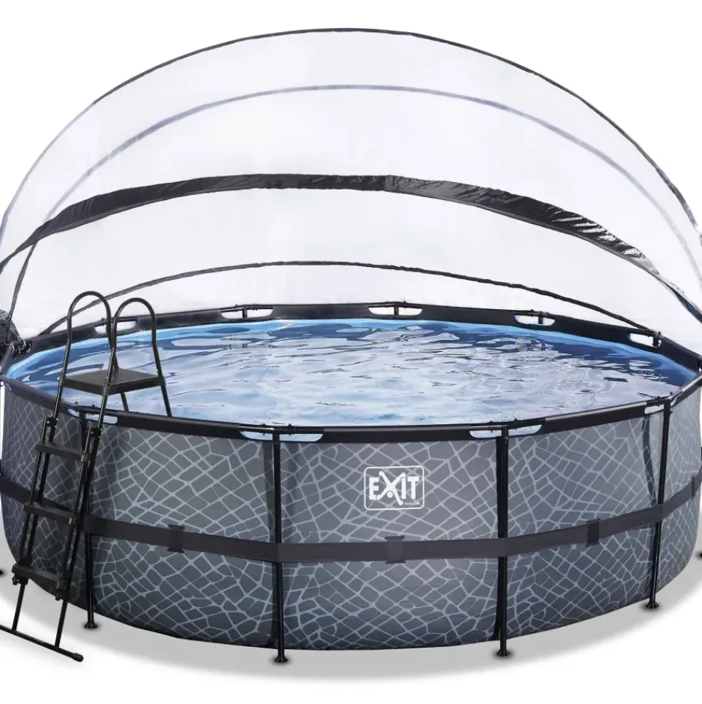 Piscine hors sol ronde grise 450x122cm + dôme et pompe à chaleur EXIT