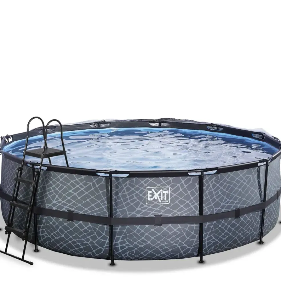 Piscine hors sol ronde grise 450x122cm + dôme et pompe à chaleur EXIT