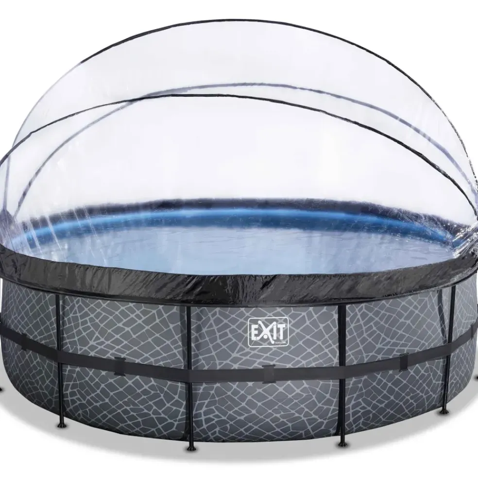 Piscine hors sol ronde grise 450x122cm + dôme et pompe à chaleur EXIT