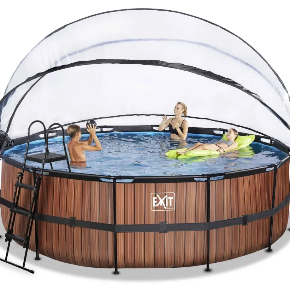Piscine hors sol ronde grise 450x122cm + dôme et pompe à chaleur EXIT