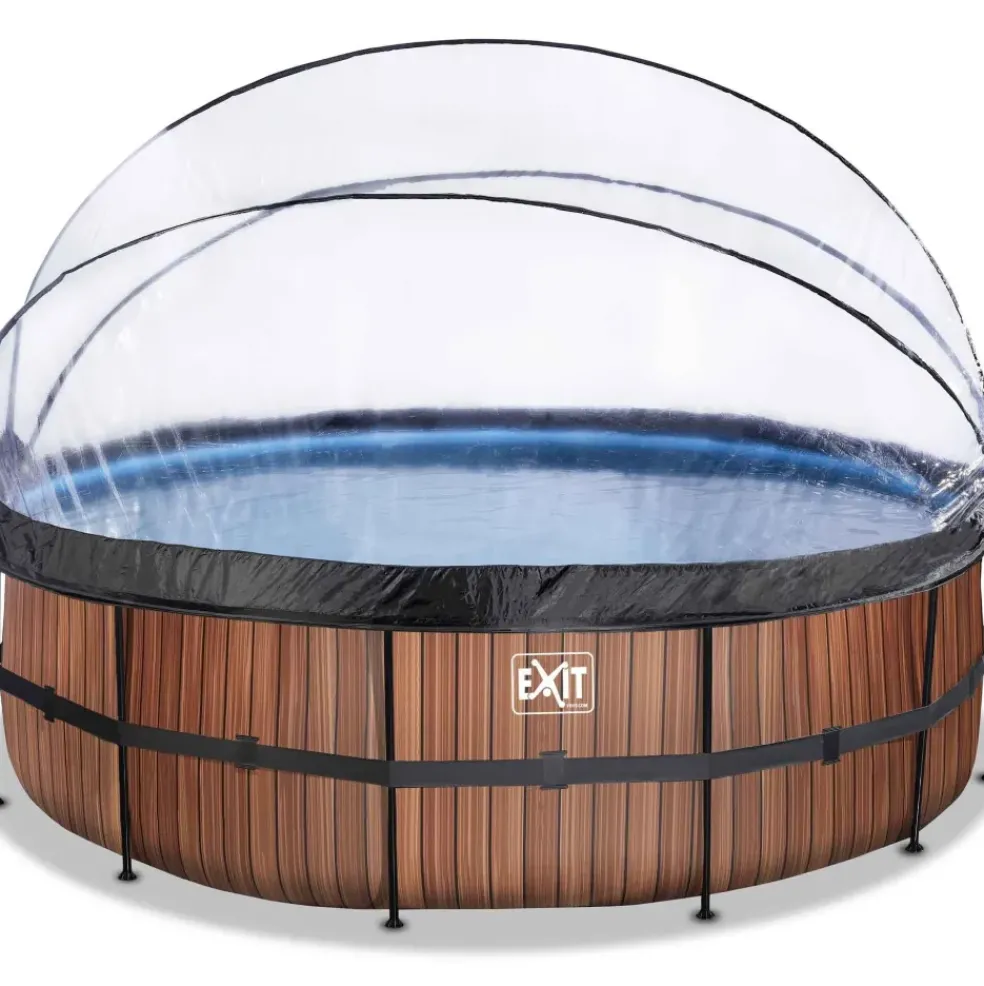 Piscine hors sol ronde grise 450x122cm + dôme et pompe à chaleur EXIT