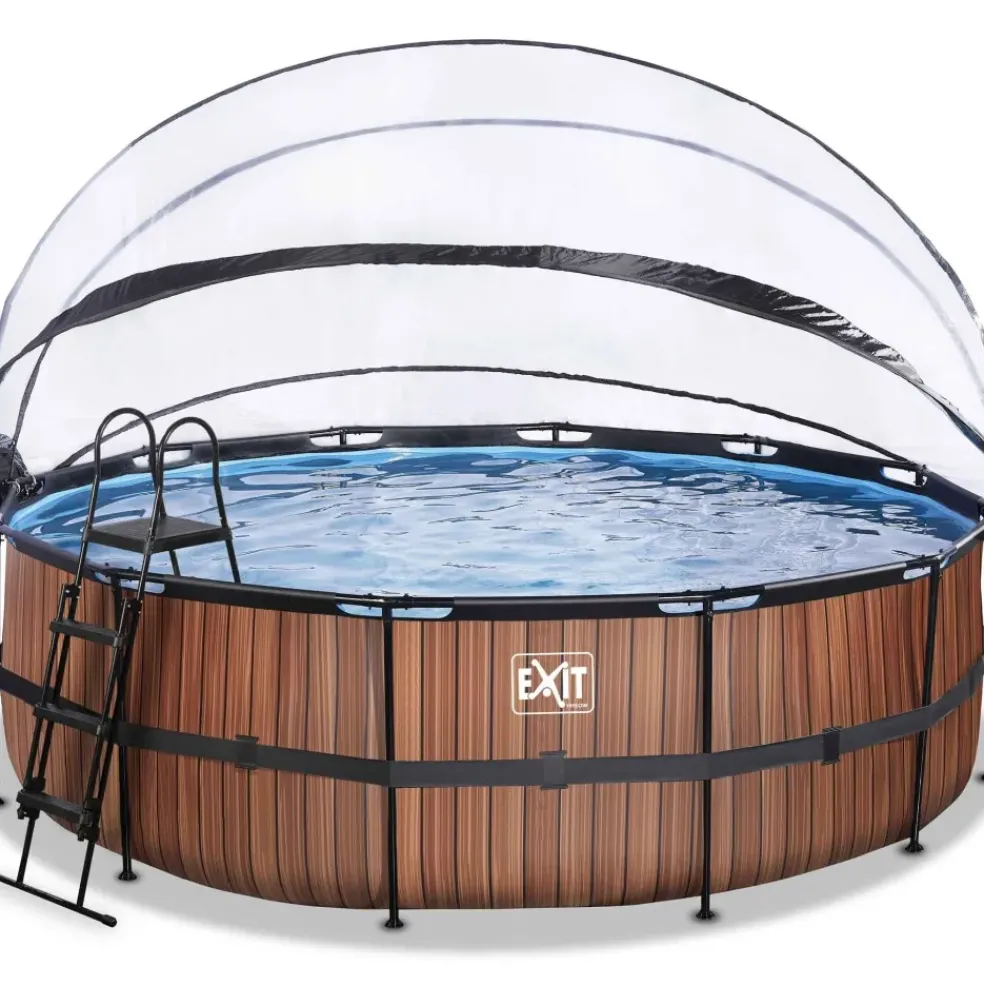 Piscine hors sol ronde grise 450x122cm + dôme et pompe à chaleur EXIT