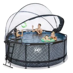 Piscine hors sol ronde grise 360x122 cm + dôme et pompe à chaleur EXIT