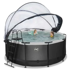 Piscine hors sol ronde grise 360x122 cm + dôme et pompe à chaleur EXIT