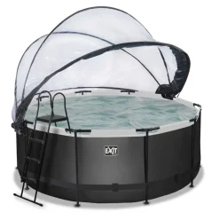Piscine hors sol ronde grise 360x122 cm + dôme et pompe à chaleur EXIT