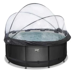 Piscine hors sol ronde grise 360x122 cm + dôme et pompe à chaleur EXIT