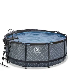 Piscine hors sol ronde grise 360x122 cm + dôme et pompe à chaleur EXIT