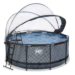 Piscine hors sol ronde grise 360x122 cm + dôme et pompe à chaleur EXIT