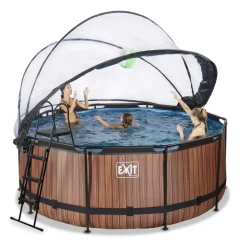 Piscine hors sol ronde grise 360x122 cm + dôme et pompe à chaleur EXIT