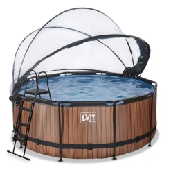 Piscine hors sol ronde grise 360x122 cm + dôme et pompe à chaleur EXIT