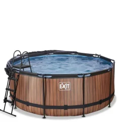Piscine hors sol ronde grise 360x122 cm + dôme et pompe à chaleur EXIT