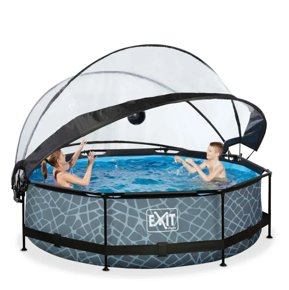 Piscine hors sol ronde grise 300x76 cm + dôme et pompe filtrante EXIT