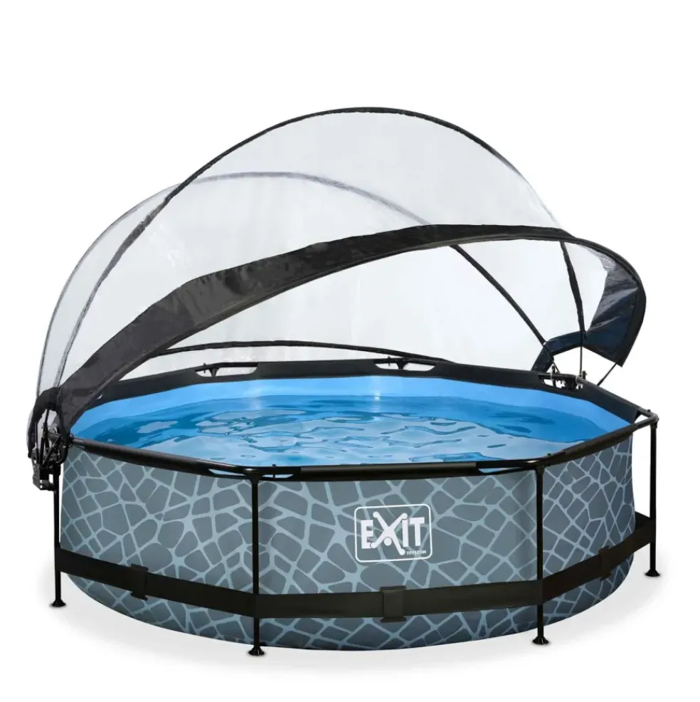 Piscine hors sol ronde grise 300x76 cm + dôme et pompe filtrante EXIT