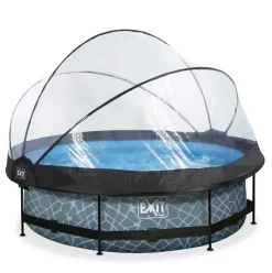 Piscine hors sol ronde grise 300x76 cm + dôme et pompe filtrante EXIT