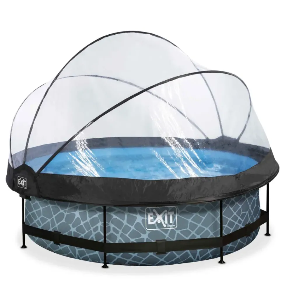 Piscine hors sol ronde grise 300x76 cm + dôme et pompe filtrante EXIT