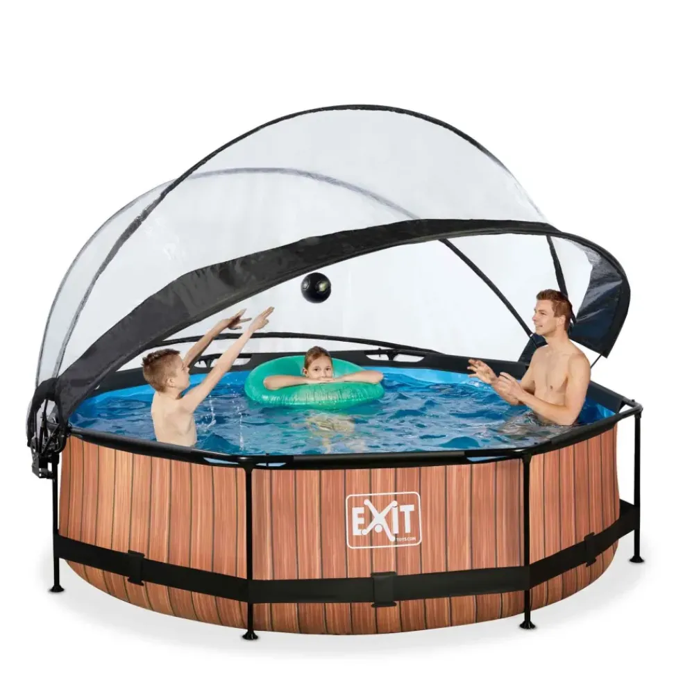 Piscine hors sol ronde grise 300x76 cm + dôme et pompe filtrante EXIT