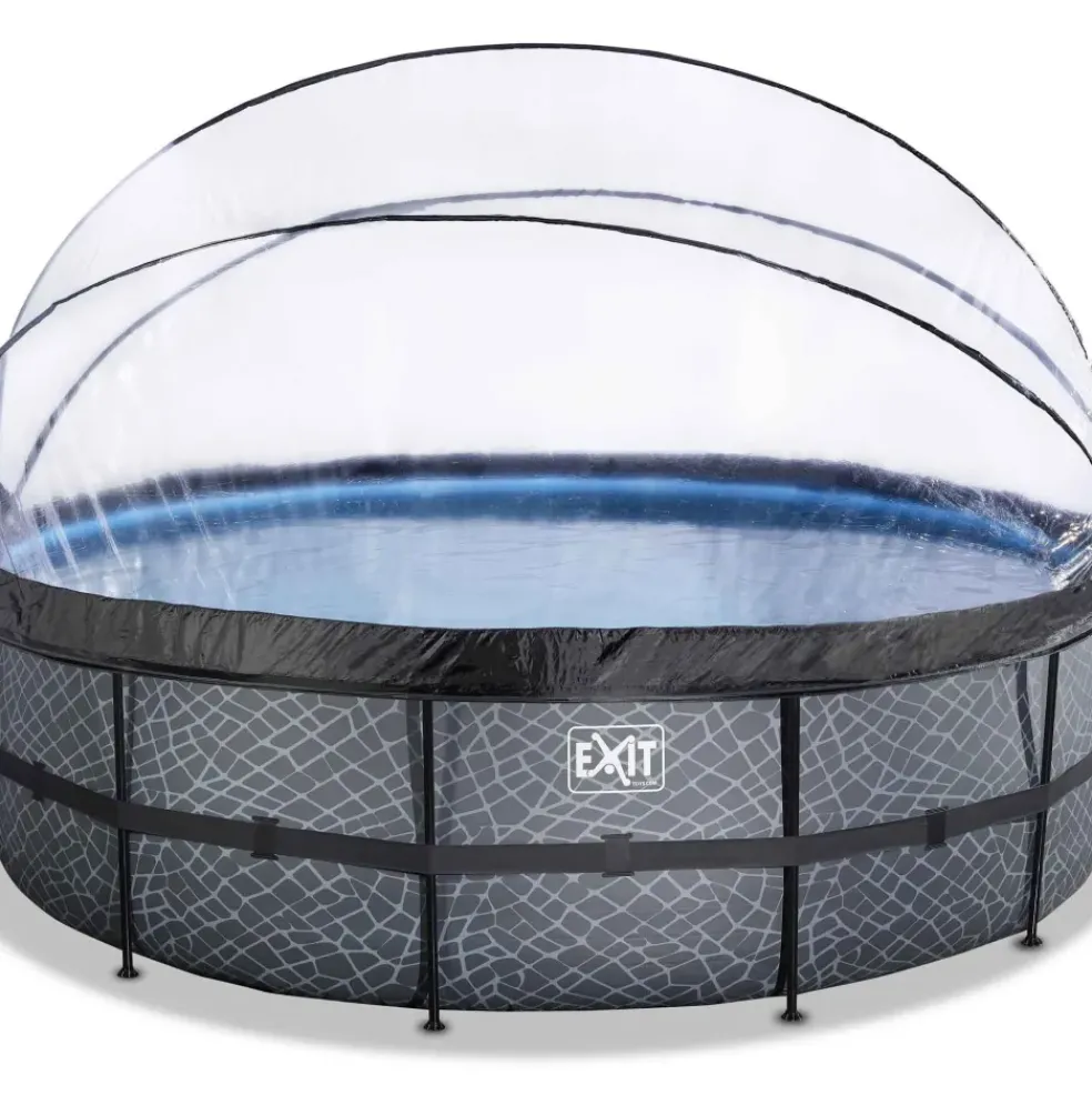Piscine hors sol ronde grise 488x122cm + dôme et pompe à chaleur EXIT