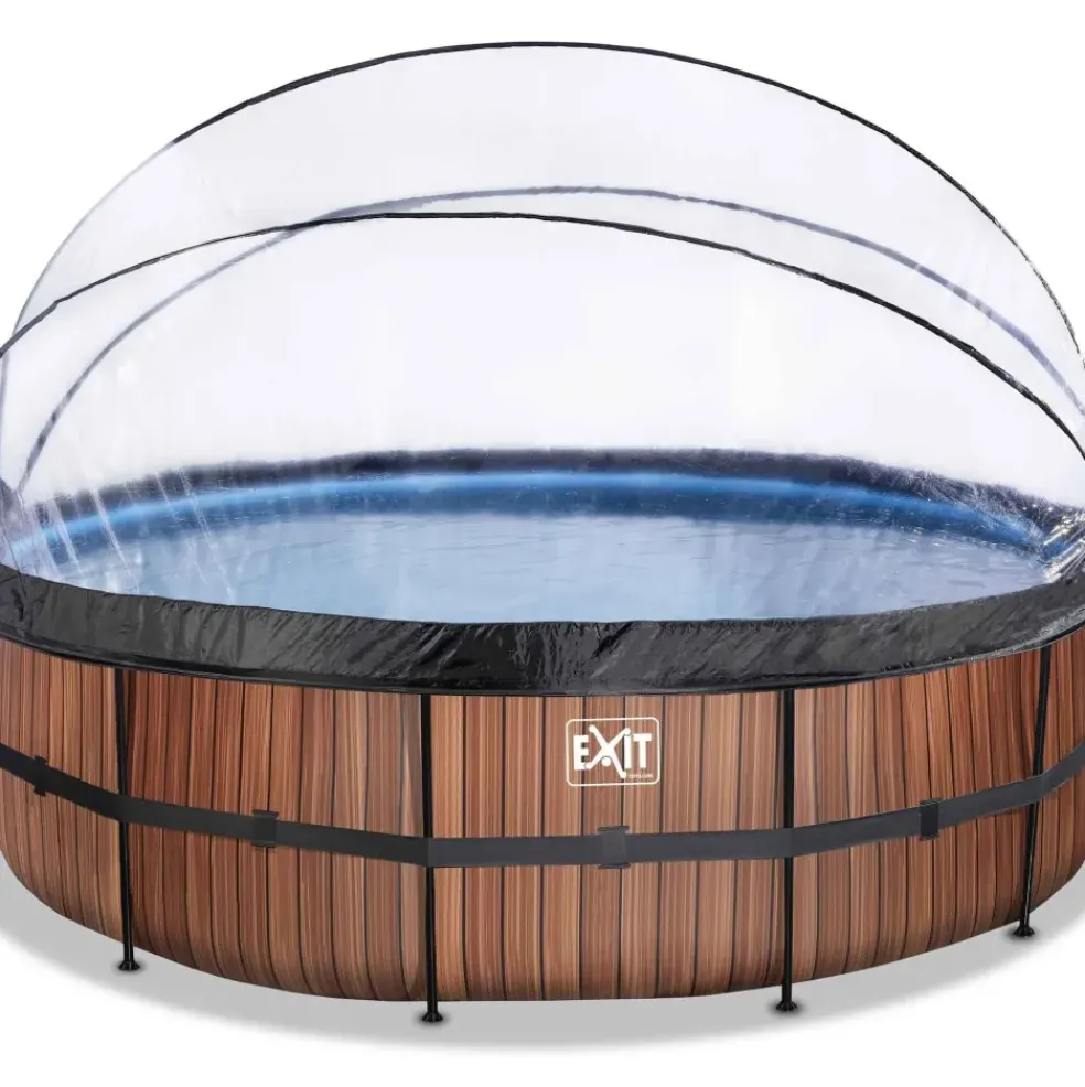 Piscine hors sol ronde grise 488x122cm + dôme et pompe à chaleur EXIT
