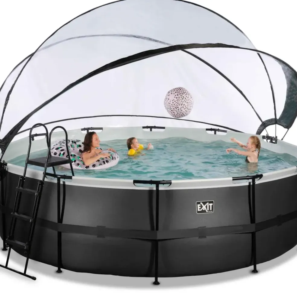 Piscine hors sol ronde grise 488x122cm + dôme et pompe à chaleur EXIT