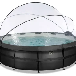 Piscine hors sol ronde grise 488x122cm + dôme et pompe à chaleur EXIT