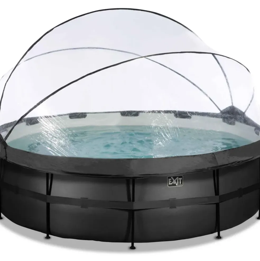 Piscine hors sol ronde grise 488x122cm + dôme et pompe à chaleur EXIT